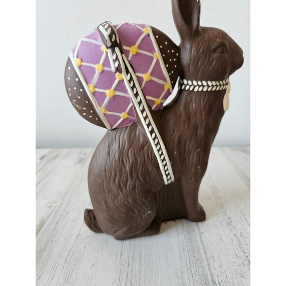 Vintage ceramic faux chocolate bunny fake egg rabbit Easter decor unique - Picture 3 of 10